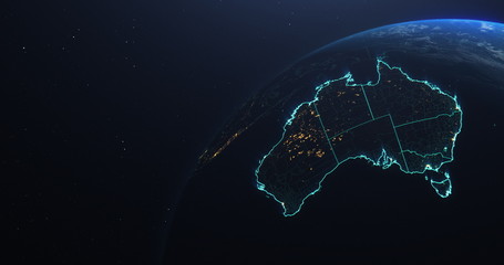 Wall Mural - Australia map outline view from space, globe planet earth, elements of this image courtesy of NASA