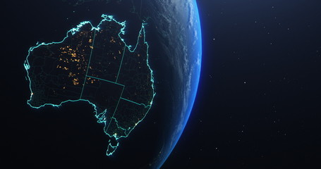 Wall Mural - Australia map outline view from space, globe planet earth, elements of this image courtesy of NASA