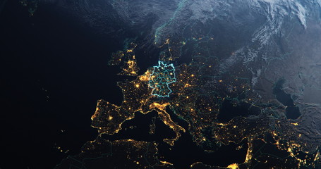 germany map outline view from space, globe planet earth, teal color, elements of this image courtesy