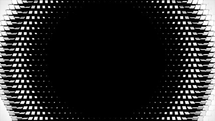 Poster - Black and white cubes screen wipe transition. In the middle. Inside out. High-tech 3D animation.