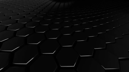 Poster - Abstract hexagon black glossy geometric surface loop: wavy motion background
