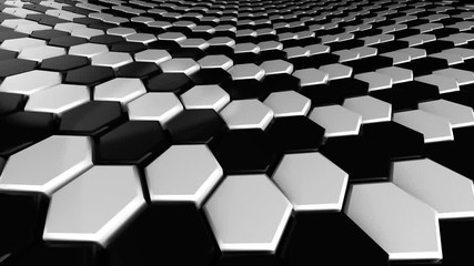 Wall Mural - Abstract hexagon white and black geometric surface loop: wavy motion background