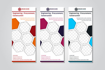 Poster - hexagon roll up business banner design vertical template vector, cover presentation abstract geometric background, modern publication display and flag banner, layout in rectangle, space photo collage