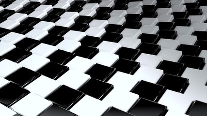 Poster - Abstract square black and white geometric surfaces loop: light bright minimal quadrangle pattern, wavy motion background
