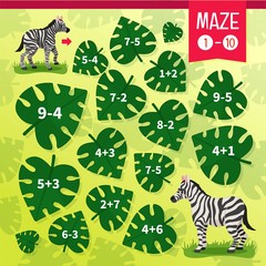 Sticker - Maze game for children. Help mom zebra find her baby.
