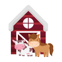 Poster - farm animals horse cow barn cartoon isolated icon on white background