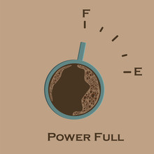 A Cup Of Coffee Showing The Shaped Level Of Fueling On A Beige Background. Vector Illustration.