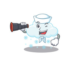 Sticker - A cartoon icon of snowy cloud Sailor with binocular