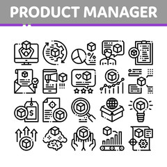Poster - Product Manager Work Collection Icons Set Vector. Product Manager Business Idea And Price, Web Site And Research, Checklist And Analysis Concept Linear Pictograms. Monochrome Contour Illustrations