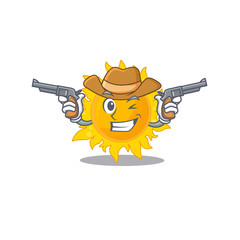 Wall Mural - Cute handsome cowboy of summer sun cartoon character with guns