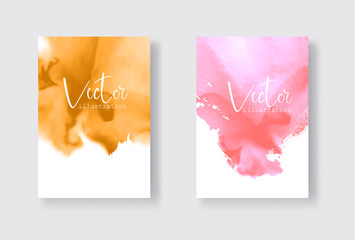 Set of bright colorful gold coral vector watercolor background