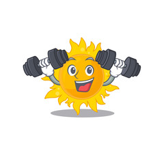 Sticker - Mascot design of smiling Fitness exercise summer sun lift up barbells