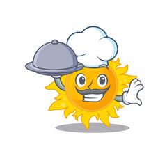 Sticker - Summer sun chef cartoon character serving food on tray