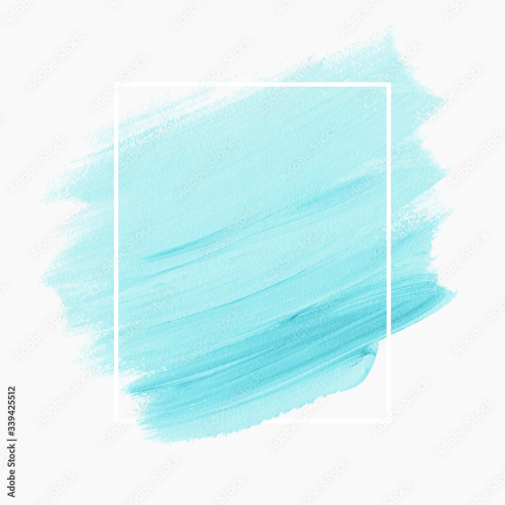 Aqua blue brush paint texture design acrylic stroke over frame vector ...