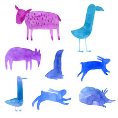 Wall Mural - set of watercolor animals silhouettes