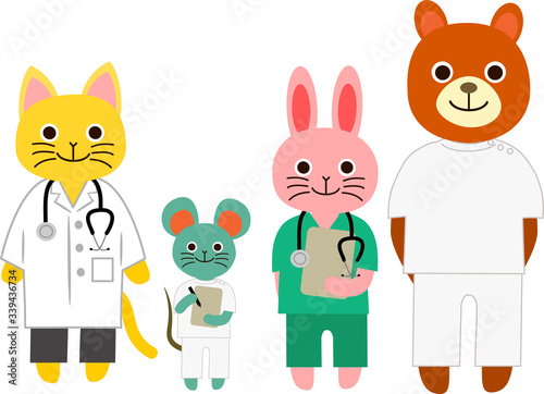 動物のイラスト 医療従事者 病院スタッフ 医者 ナース Stock Vektorgrafik Adobe Stock
