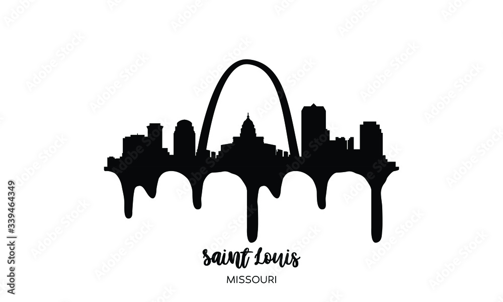 Saint Louis Missouri black skyline silhouette vector illustration on white background with dripping ink effect. - obrazy, fototapety, plakaty 