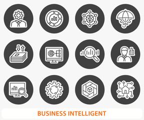 Aufkleber - business intelligence icon set. vector illustration. round button.