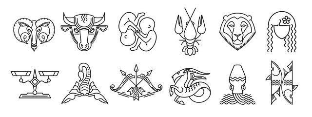 set of zodiac signs aries taurus gemini cancer leo virgo libra scorpio sagittarius capricorn aquariu