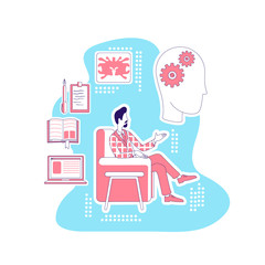 Poster - Psychologist thin line concept vector illustration. Male psychiatrist sitting in armchair 2D cartoon character for web design. Psychotherapy, psychoanalysis, depression treatment creative idea