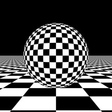 A Checkered Sphere On A Checkerboard Floor