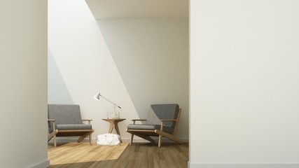 Wall Mural - The interior relax space 3d rendering and white background minima Wall light  