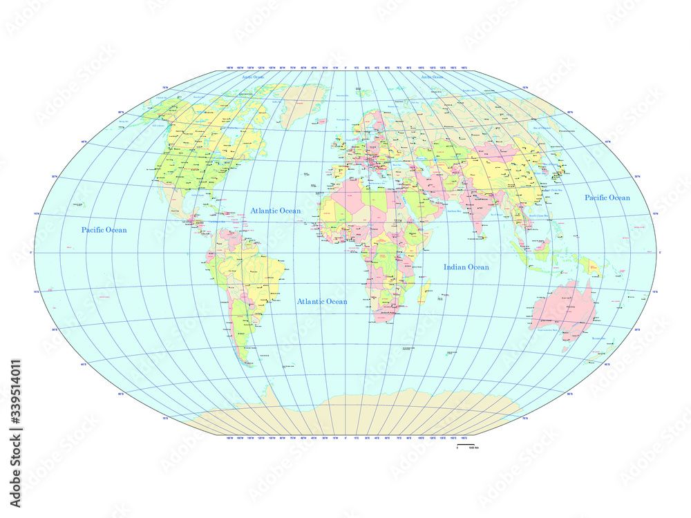 世界地図 ヴィンケル図法 ヨーロッパ中心 World Map Winker Cylindrical Projection The Europe Center Africa Wall Mural Afri 正明 五十嵐