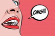 OMG Woman Close Up Face Pop Art Retro Vector Illustration
