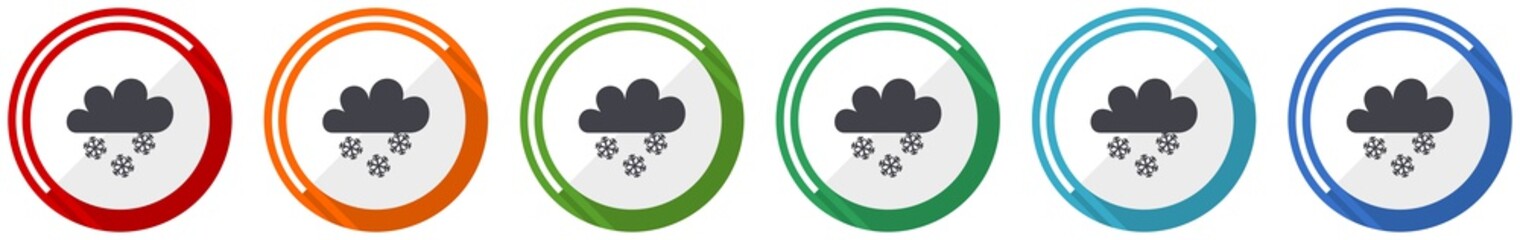Poster - Snowing icon set, flat design vector illustration in 6 colors options for webdesign and mobile applications