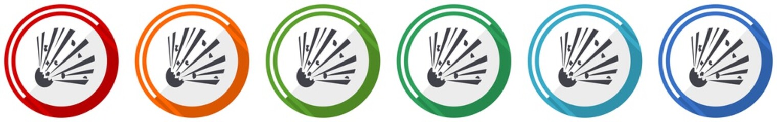 Aufkleber - Bomb icon set, flat design vector illustration in 6 colors options for webdesign and mobile applications