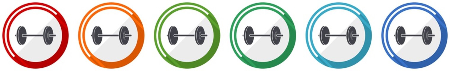 Aufkleber - Fitness icon set, flat design vector illustration in 6 colors options for webdesign and mobile applications