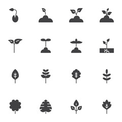 Wall Mural - Plants seedling vector icons set, modern solid symbol collection, filled style pictogram pack. Signs, logo illustration. Set includes icons as growing plant, sprout in soil, tree leaves