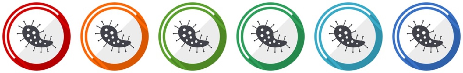 Aufkleber - Virus icon set, bacteria, pathogen, infection flat design vector illustration in 6 colors options for webdesign and mobile applications