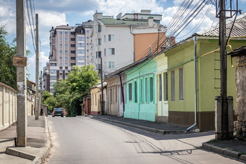 Street with residential buildings in Chisinau city also known as Kishinev