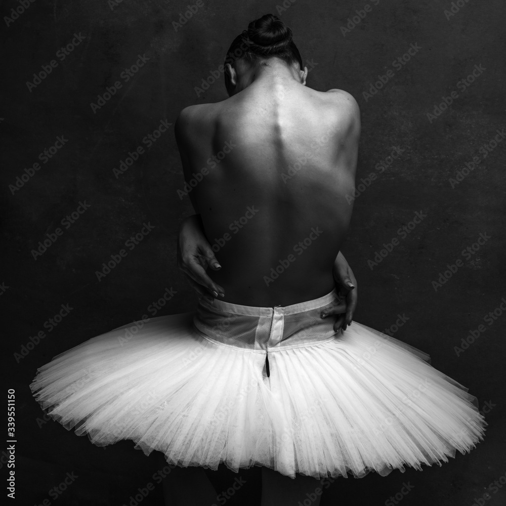 Young beautiful ballet dancer is posing in studio - obrazy, fototapety, plakaty 