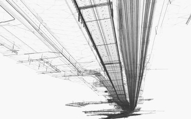 Wall Mural - the bim model of the object of transport infrastructure of wireframe view