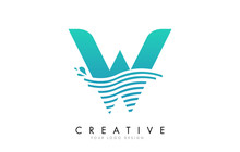 W Letter Logo With Waves And Water Drops Design.