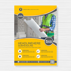 Construction tools cover a4 template for a report and brochure design, flyer, banner, leaflets decoration for printing and presentation vector illustration