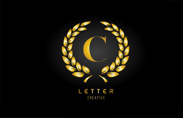 gold golden C alphabet letter logo icon with floral design for business and company