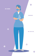 Poster - female paramedic with face mask isolated icon vector illustration design