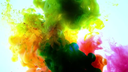 Wall Mural - 4K, Colorful drops in water, abstract color mix,  paint splash on water ,4K footage,
