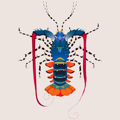 Rainbow lobster isolated vector illustration. Modern beautiful hand-drawn colorful lobster. Isolated illustration. Sea shellfish. Blue exotic lobster trendy design for web and print.