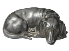 Very Old Dog Figurine Made Of Metal, Covered With Scratches