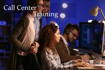 Poster - Technical support agents training in office at night