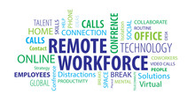 Remote Workforce Word Cloud On A White Background
