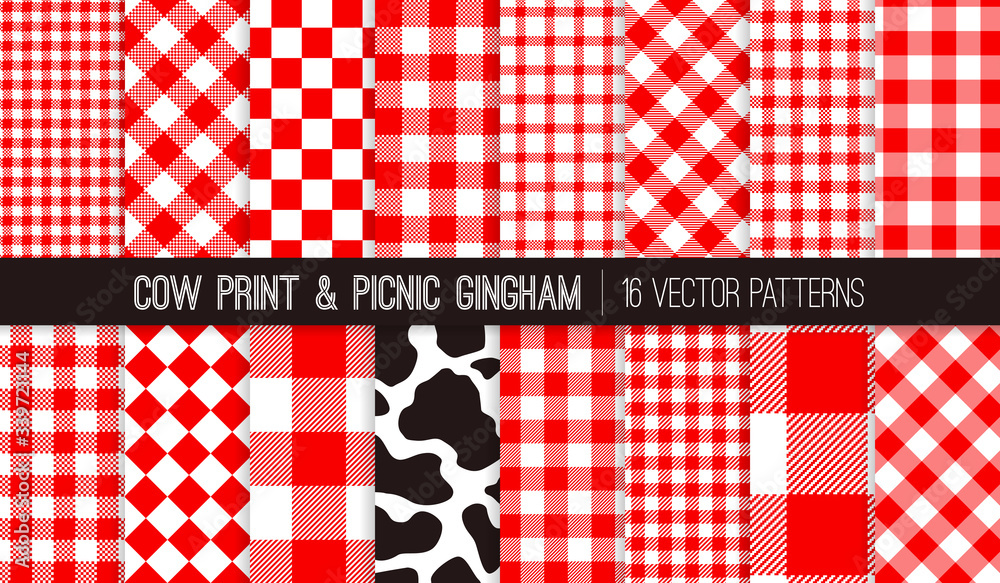 Red Picnic Tablecloth, Gingham and Tartan Check Plaid and Cow Print ...