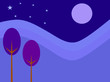 Vector drawn flat design full moon night starts in the dark purple color cool background pattern