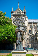 Sculpture Of Pope John Paul II In Front Of The Cathedral Notre Dame In Paris/France