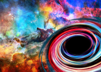 Wall Mural - deep space look. black hole in bright colours near far galaxies and stars. science fiction. elements