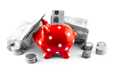 Piggy bank isolated on white, money concept